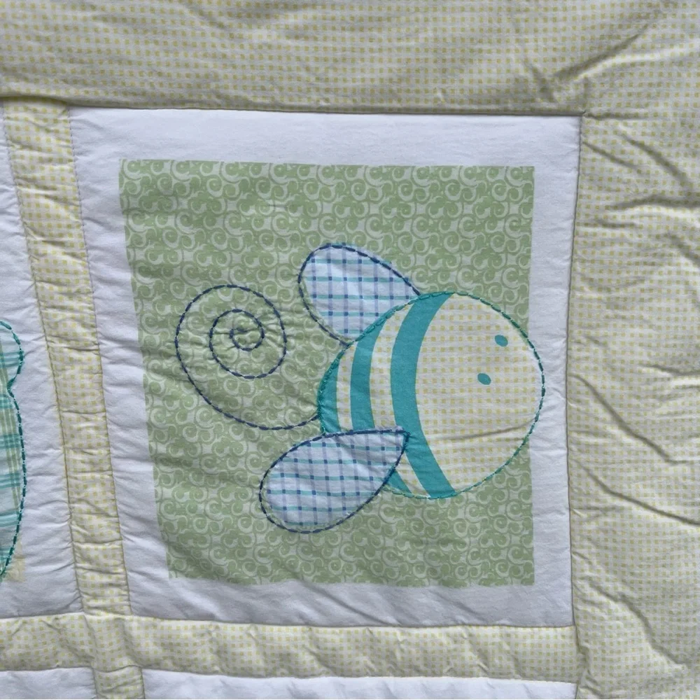 Y2K Carters Tykes Animals Crib Quilt Pastel Gingham Puppy Bee Duck Dragonfly HTF